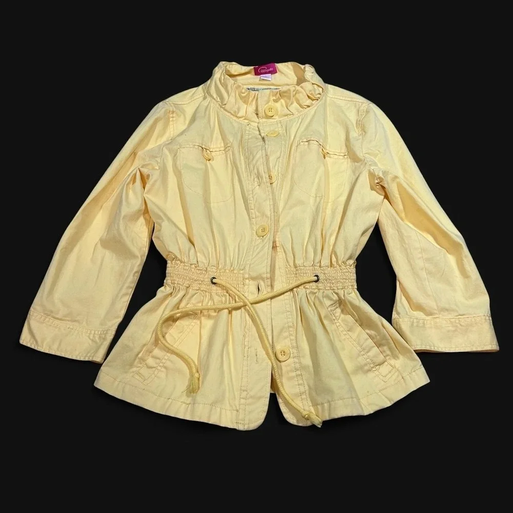 Y2K Cappagallo Yellow Lightweight Jacket Mock Neck Fitted Waist Womens 6